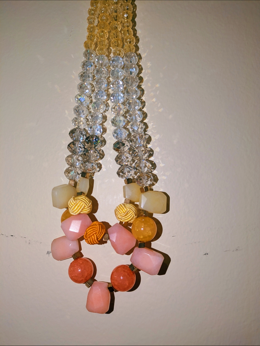 Anthropologie Pink & Yellow Beaded Statement Necklace